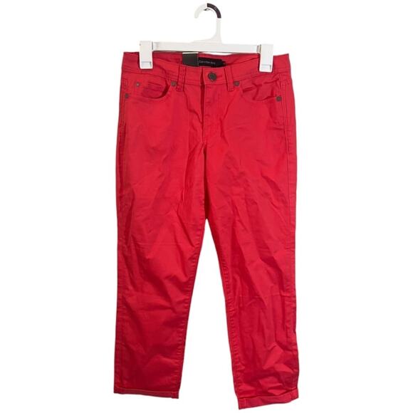 Calvin Klein Crop Jeans Womens Size 6 Watermelon Pink Straight Leg Mid Rise NWT - Picture 1 of 9